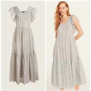 J. Crew Cloud Meadow Floral Smocked Flutter Sleeve Sheer Maxi Dress Sz small 💐🌷💐